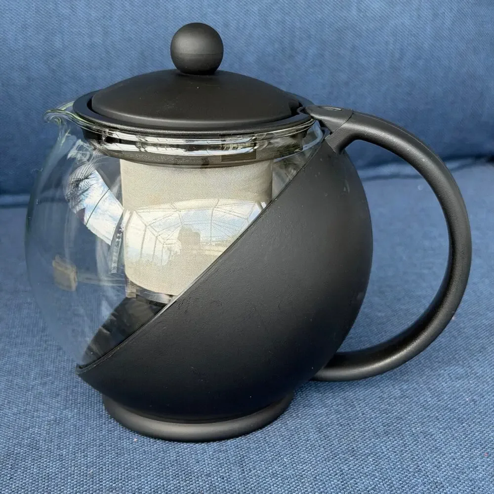 Norpro Eclipse Tea Pot with Infuser 6 Cup Tempered Glass Stainless Steel NOS